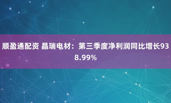 顺盈通配资 晶瑞电材：第三季度净利润同比增长938.99%